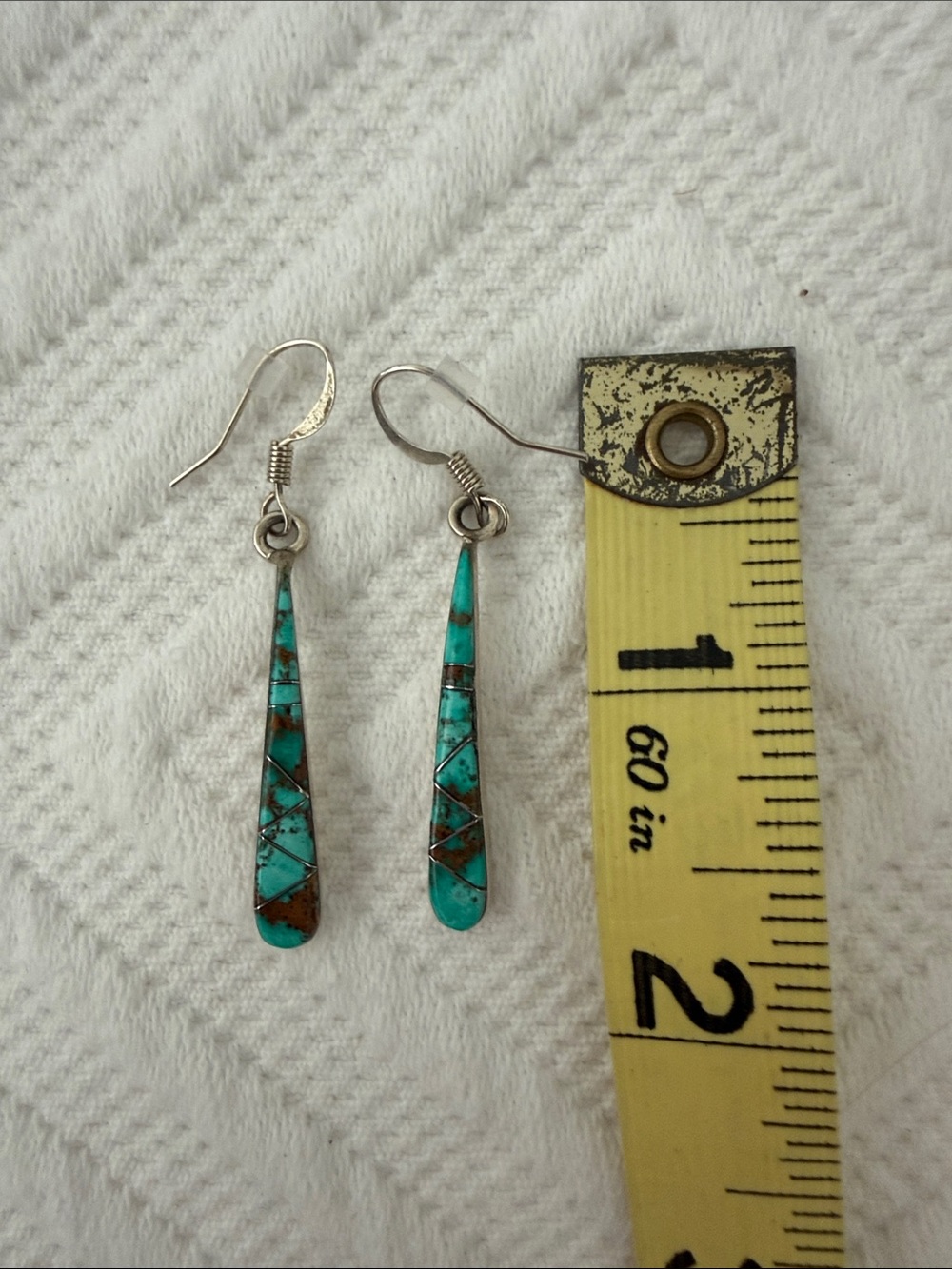 Turquoise Inlay Drop Earrings - Blue Green Teardrop New!